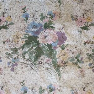 Vtg Waverly Bonded Cotton Fabric Barkcloth Michela Floral Pink Yellow Mcm 48x174